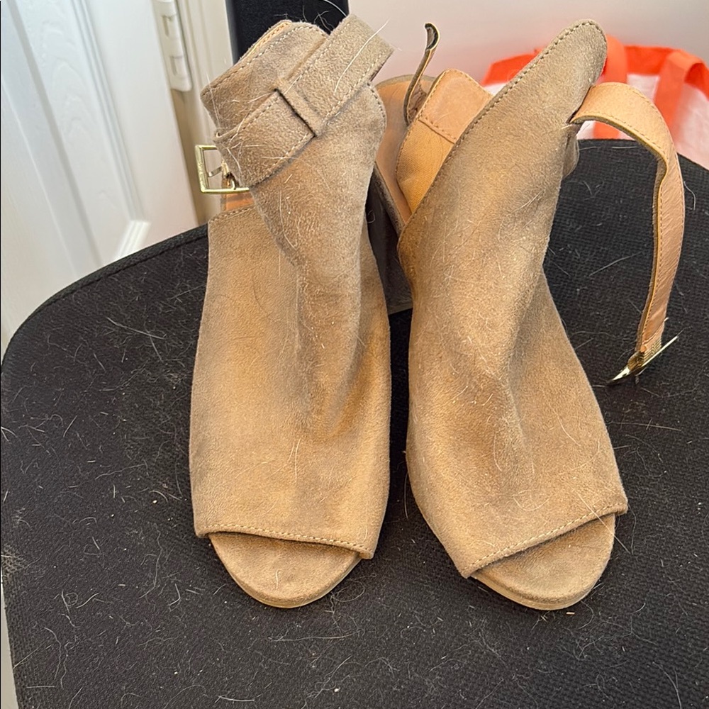 Wild Diva Tan Peep Toe Ankle Boots